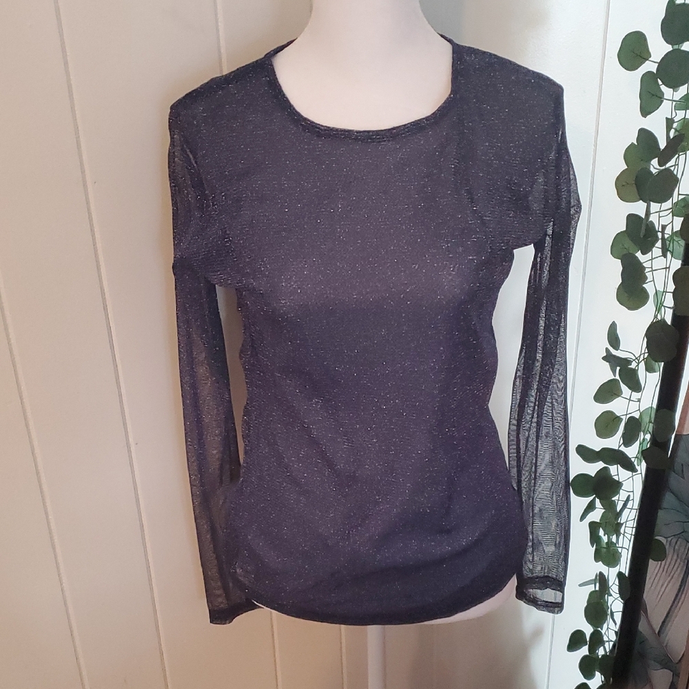Elegant Sheer Navy Long Sleeve Top